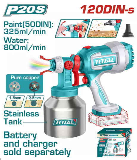 Pistoale aer cald/de lipit/de vopsit, Pistol de vopsit TOTAL 20V Li-Ion, 800 ml (nu include acumulator), 2, atomico.ro