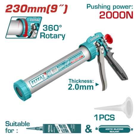 Scule si unelte de mana, Pistol pentru silicon TOTAL 9", tub si maner din aluminiu ranforsat, 2, atomico.ro