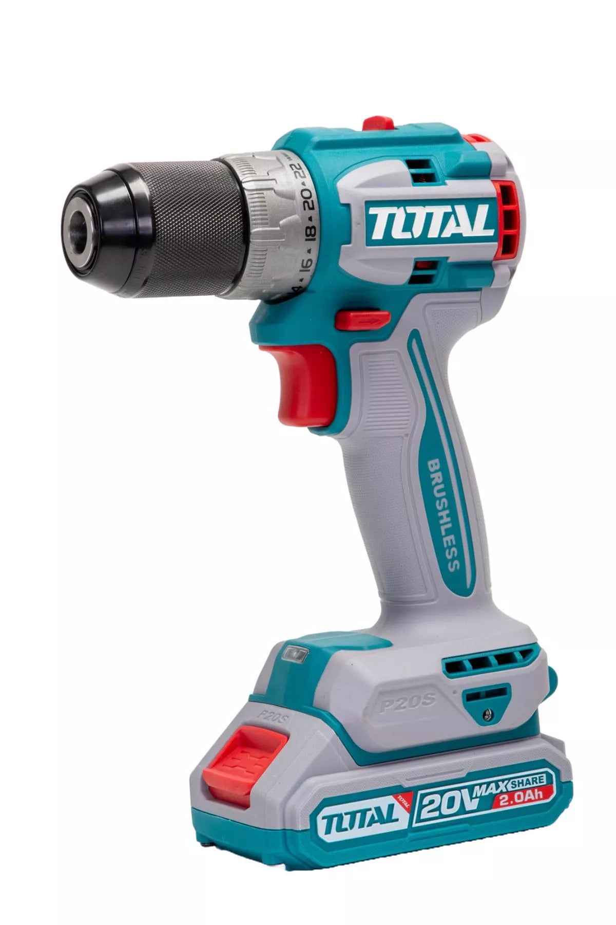 Masina de gaurit fara perii TOTAL, 2000 rpm, 60 Nm, 20V 2.0Ah Li-Ion cu 2 acumulatori, incarcator si 47 accesorii, 1, atomico.ro