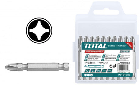 Accesorii scule electrice TOTAL, Set bit 10 buc Total Industrial - PH2 - 50mm, 2, atomico.ro
