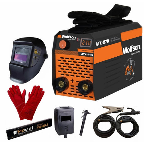 Produse, Aparat de sudura cu electrod WOLFSON ATX-270, MMA 120A + Masca sudura automata + Manusi + Electrozi 1kg, 1, atomico.ro