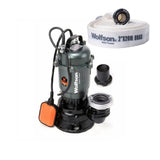 Pompa submersibila apa murdara cu tocator Wolfson TP-3300T, 1500W, 2", 10000 l/h + furtun PVC panzat tip pompieri 2" 20m, 50mm cu mufe cuplare