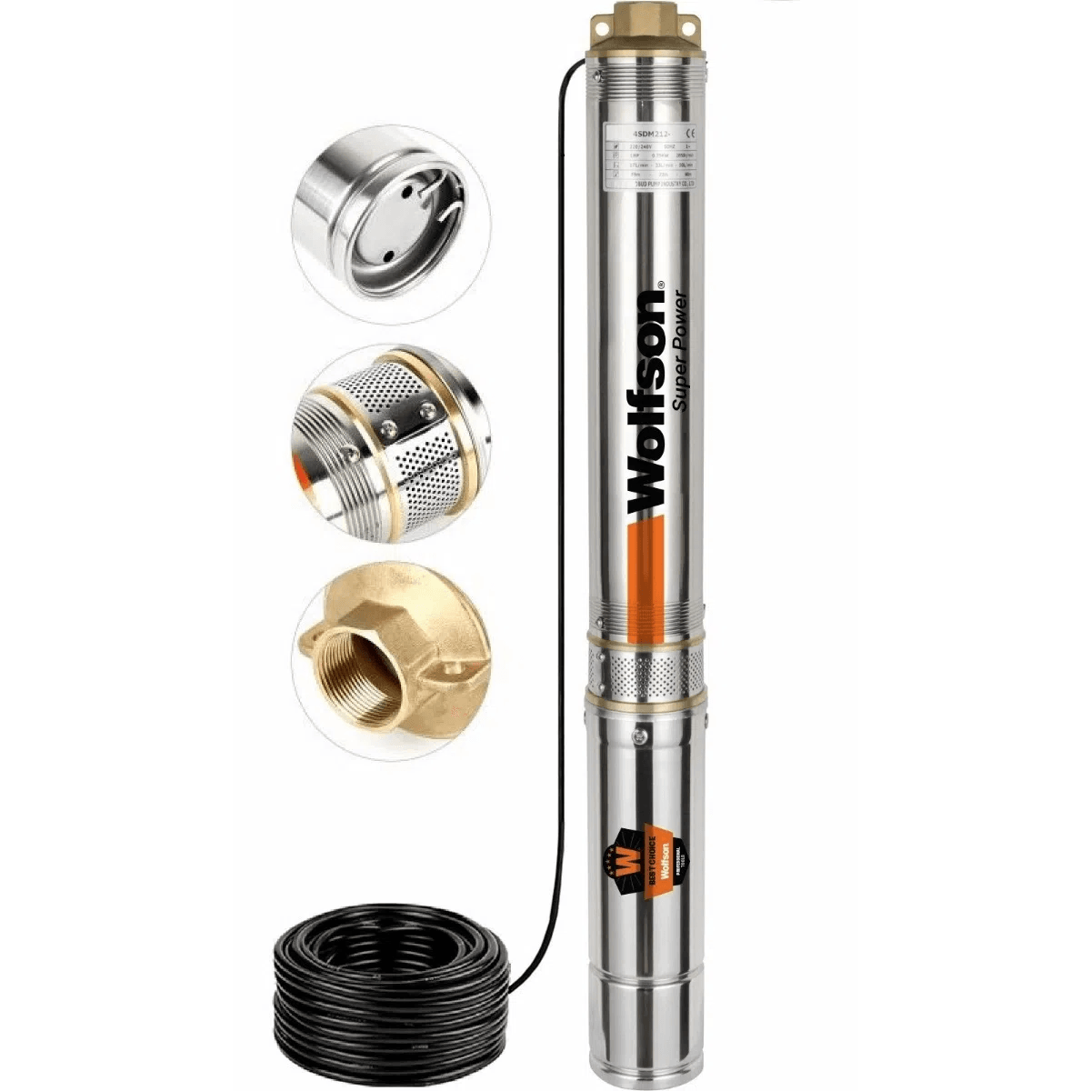 Pompa submersibila apa curata 1100W, WOLFSON PM-1500-8, 8 turbine, cablu 25m, 6600L/h, inaltime max pompare 58m, diametru 100mm, motor capsulat, 1, atomico.ro