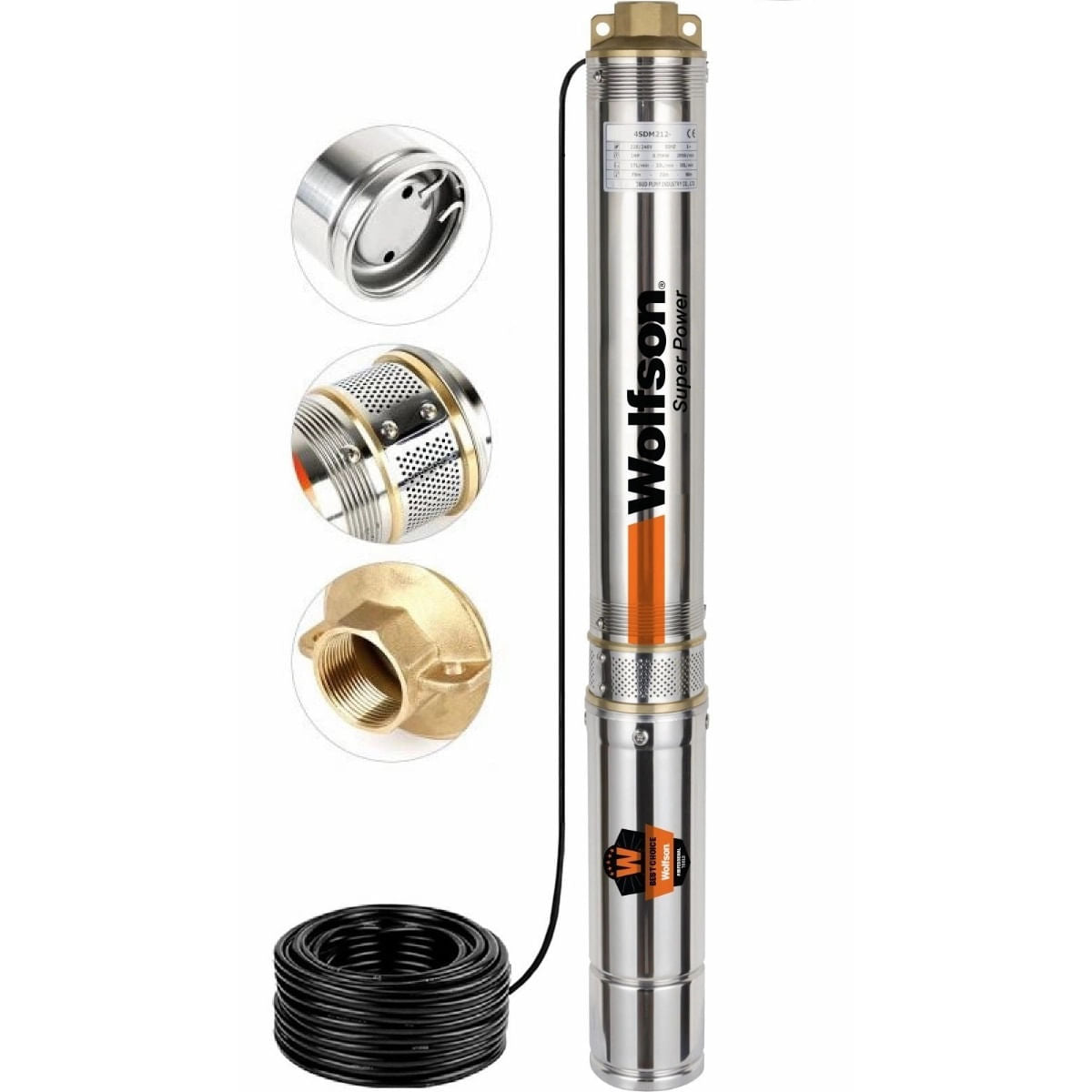 Pompa submersibila apa curata 1100W, WOLFSON PM-1500-8, 8 turbine, cablu 25m, 6600L/h, inaltime max pompare 58m, diametru 100mm, motor ca - RESIGILAT, 14, atomico.ro